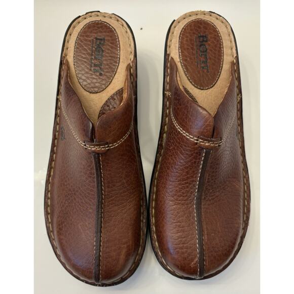 Born Women’s Brown Leather Hand Crafted Slip On Mules Clogs Size 7 - Picture 1 of 16